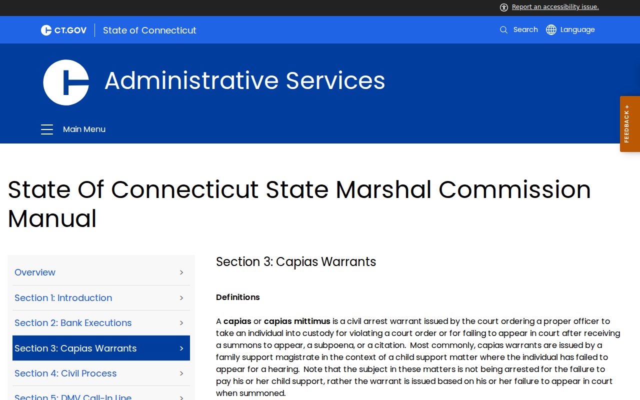 Connecticut capias guidance relevant to Stratford court process
